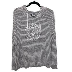 Liquid Energy‎ Cape Cod MA  Hoodie Sweatshirt Striped Pullover Gray L Beach
